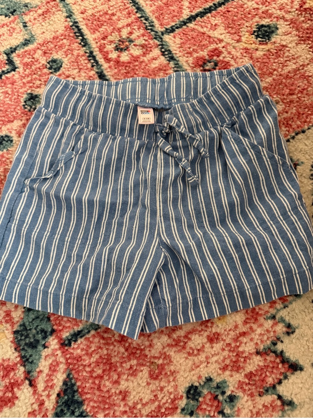 Kids Blue Striped Drawstring Shorts